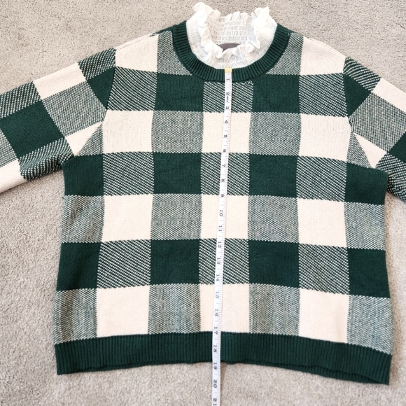 Anthropologie Plaid Ruffle-Collar Pullover Sweater Prep Preppy Old Money - Picture 9 of 11